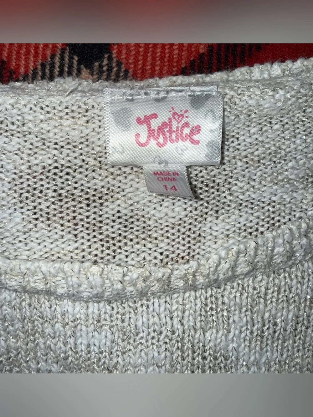 Justice Cream Fringe Knit Sweater